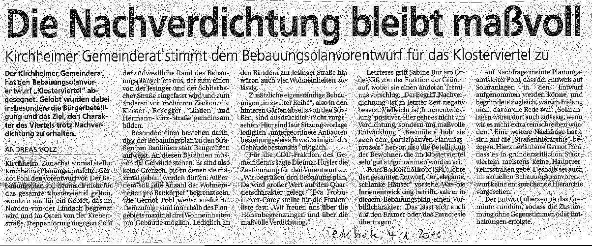 Zeitungsartikel vom 04.01.2010